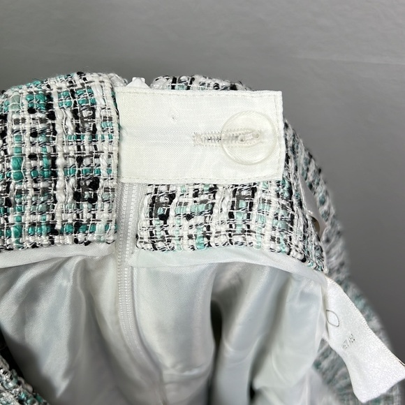 NWT Kenar Tweed Skirt 10 Black White Teal Mint Boot Skirt Fall Winter - Picture 7 of 9